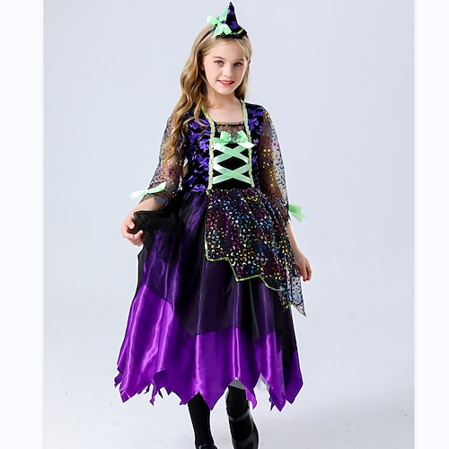 

Kids Girls' Halloween Dress colour A Line Dress Midi Dress Halloween Cotton 3/4 Length Sleeve Costume Dress 2-8 Years Winter Purple