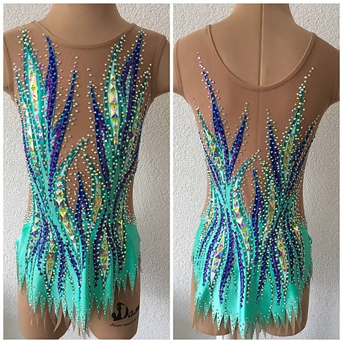 

Rhythmic Gymnastics Leotards Gymnastics Leotards Women's Girls' Bodysuit Stretchy Breathable Sparkly Sleeveless Training Performance Competition Training Athletic Artistic Gymnastics Gymnastics Green