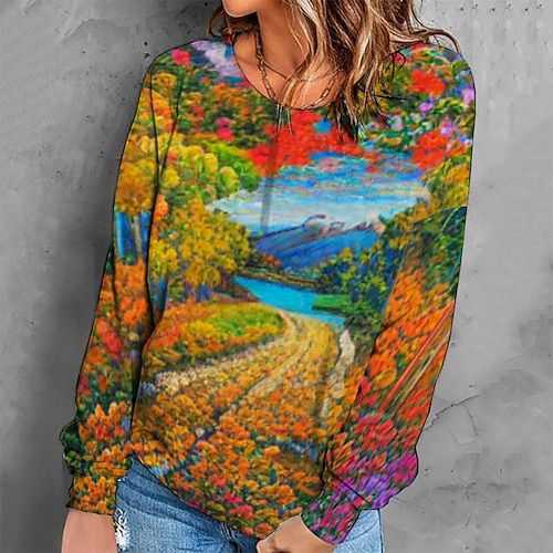 

Women's Sweatshirt Pullover Retro Green Graphic Geometric Tie Dye Casual Round Neck Long Sleeve S M L XL 2XL 3XL / Winter