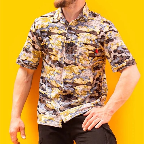 

Men's Shirt Graphic Shirt Camo / Camouflage Turndown Yellow 3D Print Outdoor Street Short Sleeves Button-Down Print Clothing Apparel Designer Casual Breathable / Summer / Spring / Summer