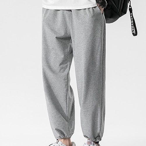 

Men's Sweatpants Joggers Trousers Elastic Waist Solid Colored Comfort Breathable Casual Daily Streetwear Cotton Blend Sports Fashion Grey High Waist Micro-elastic