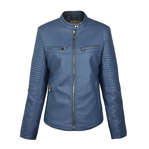 

Women's Faux Leather Jacket Waterproof Windproof Outdoor Street Daily Vacation Zipper Pocket Zipper Stand Collar Chic & Modern Comfortable Street Style Solid Color Regular Fit Outerwear Long Sleeve
