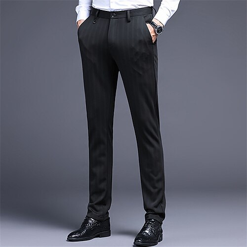 

Men's Dress Pants Chinos Trousers Pocket Lines / Waves Comfort Breathable Business Casual Daily Retro Vintage Formal Black Blue Stretchy / Winter