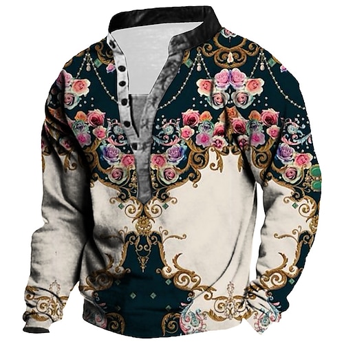 

Men's Unisex Sweatshirt Pullover Button Up Hoodie Graphic Prints Flower Print Casual Daily Sports 3D Print Streetwear Designer Casual Hoodies Sweatshirts Long Sleeve Beige