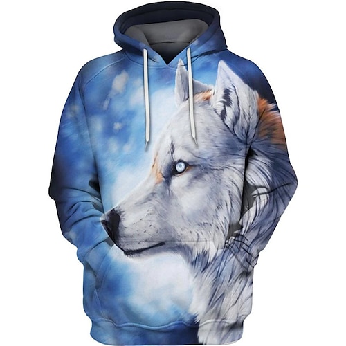 

Men's Unisex Pullover Hoodie Sweatshirt Blue Hooded Wolf Graphic Prints Print Daily Sports 3D Print Streetwear Designer Casual Spring & Fall Clothing Apparel General Hoodies Sweatshirts Long Sleeve