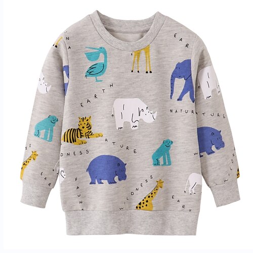 

Kids Boys Sweatshirt Animal Outdoor Long Sleeve Basic Cotton 2-8 Years Winter Grey