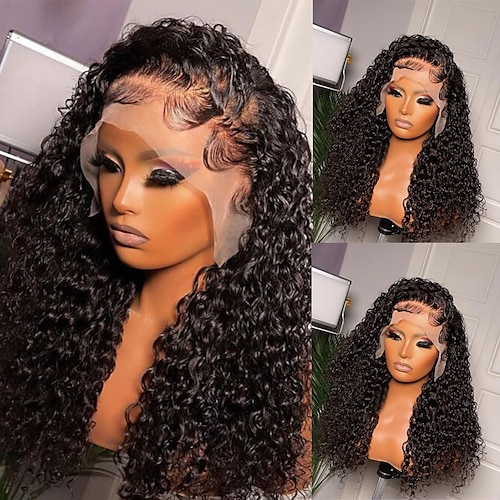 

Unprocessed Virgin Hair 13x4 Lace Front Wig Free Part Brazilian Hair Curly Black Wig 130% 150% Density with Baby Hair Natural Hairline 100% Virgin Glueless Pre-Plucked For wigs for black women Long