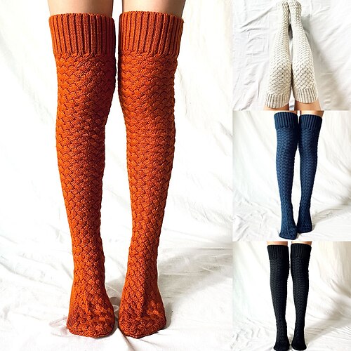 

Winter thickening and warm new solid color long tube over the knee pile socks women knitted wool high socks autumn floor socks