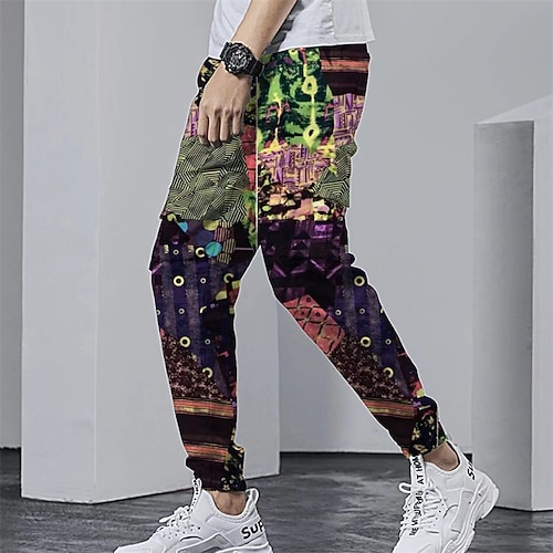 

Men's Joggers Trousers Beach Pants Elastic Waist Patchwork Graphic Prints Comfort Breathable Casual Daily Beach Cotton Blend Sports Fashion 1 2 Micro-elastic