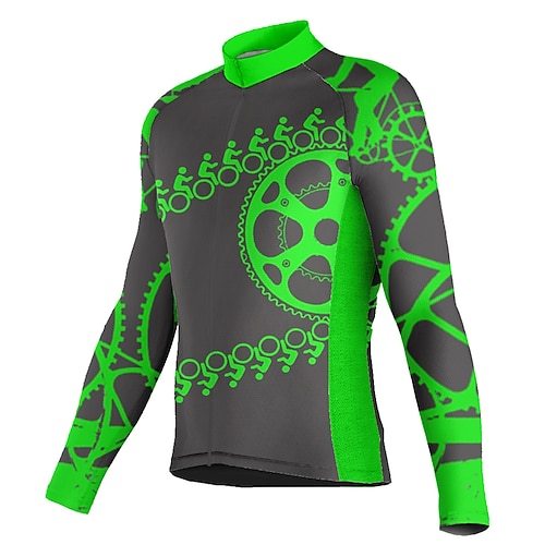 

21Grams Men's Cycling Jersey Long Sleeve Bike Jersey Top with 3 Rear Pockets Mountain Bike MTB Road Bike Cycling Breathable Quick Dry Moisture Wicking Reflective Strips Green Gear Spandex Sports