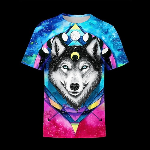 

Men's Unisex T shirt Tee Wolf Graphic Prints Crew Neck Blue Short Sleeve 3D Print Outdoor Street Print Tops Sports Casual Classic Big and Tall / Summer / Summer