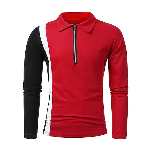 

Men's Collar Polo Shirt Polo Quarter Zip Polo Patchwork Button Down Collar Light gray Red Black Casual Daily Long Sleeve Clothing Apparel Fashion Simple