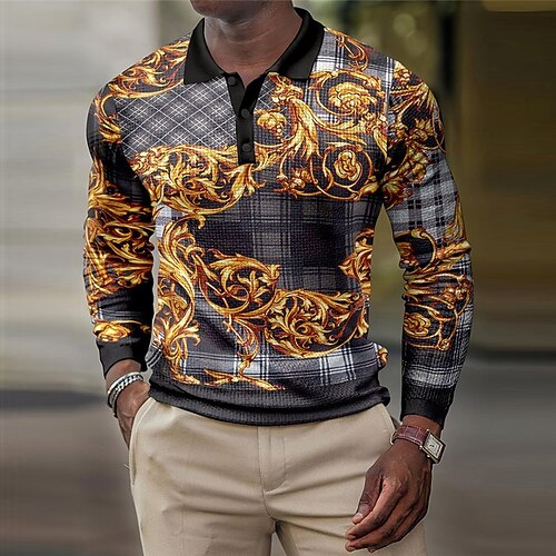

Men's Collar Polo Shirt Golf Shirt Floral Turndown Black 3D Print Street Casual Long Sleeve Button-Down Print Clothing Apparel Fashion Designer Casual Breathable
