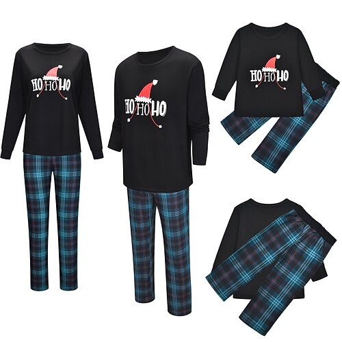 

Family Look Christmas Pajamas Plaid Christmas pattern Home Black Long Sleeve Daily Matching Outfits