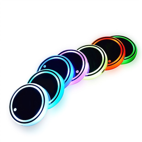 

OTOLAMPARA 2PCS LED Cup Holder Lights Car Coasters with 7 Colors Changing Light USB Charging Car Rear Windshield Decorative Light