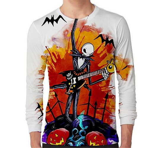 

Kids Boys Halloween T shirt Skull Outdoor 3D Print Long Sleeve Active 3-12 Years Winter White