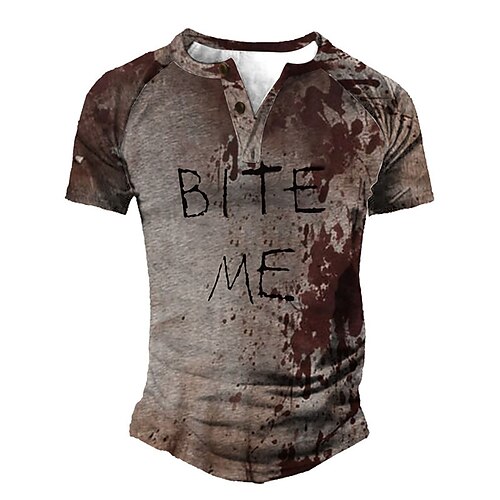 

Men's T shirt Tee Henley Shirt Tee Graphic Letter Henley Coffee Short Sleeve 3D Print Plus Size Outdoor Daily Patchwork Button-Down Tops Basic Designer Casual Classic / Summer / Summer / Sports