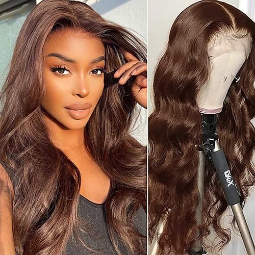 

Brown Lace Front Wig Heat Resistant Fiber Hair Body Wave Lace Front Wigs Pre Plucked with Baby Hair Glueless Lace Wig for Black Women