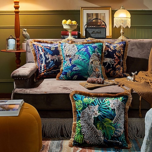 

Fleece Pillow Covers Leopard with Tassel Decorative Soft Pillowcase for Bedroom Livingroom Sofa Dorm Farmhouse 1PC