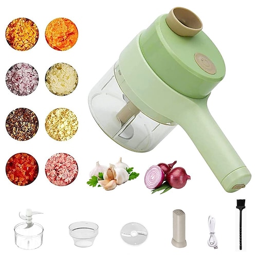 

4 in 1 Portable Electric Vegetable Cutter Set,Gatling Vegetable Chopper Mini Wireless Food Processor,Garlic Chili Onion Celery Ginger Meat Garlic Chopper with Brush
