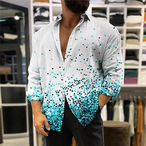 

Men's Shirt Graphic Turndown Blue 3D Print Outdoor Street Long Sleeve Button-Down Print Clothing Apparel Fashion Designer Casual Breathable