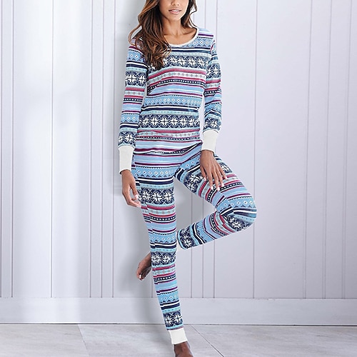 

Women's ChristmasPjs Pajamas Sets 2 Pieces Animal Flag Comfort Soft Home Bed Breathable Crew Neck Long Sleeve Hoodie Pant Winter Fall Green Blue