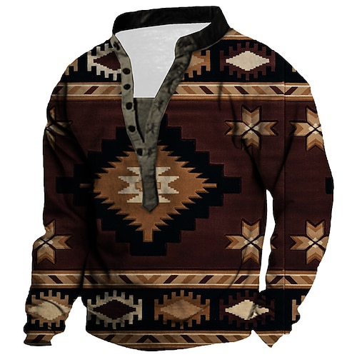 

Men's Unisex Sweatshirt Pullover Button Up Hoodie Green Blue Purple Brown Standing Collar Tribal Graphic Prints Print Casual Daily Sports 3D Print Boho Streetwear Designer Spring & Fall Clothing