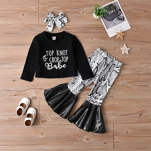 

Kids Girls' T-shirt Pants Clothing Set 2 Pieces Long Sleeve Black Letter Vacation Fashion 2-6 Years