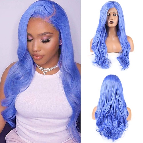 

Synthetic Lace Wig Deep Wave Style 16-26 inch Blue Middle Part 132.5 lace front Wig Women's Wig Purple / Blue