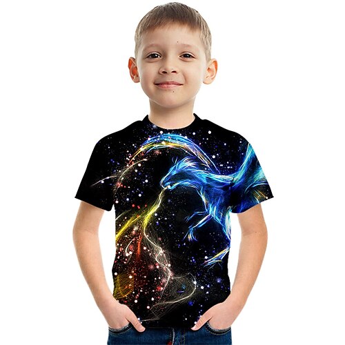 

Kids Boys T shirt Smoke Outdoor 3D Print Short Sleeve Crewneck Active 3-12 Years Spring Black