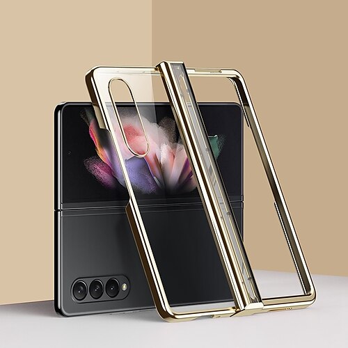 

Phone Case For Samsung Galaxy Back Cover Z Fold 4 Z Fold 3 Bumper Frame Plating Transparent Transparent PC PVC