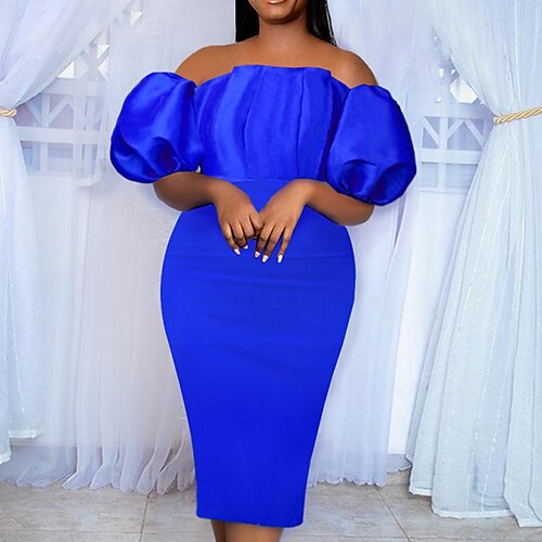 

Women's Plus Size Party Dress Solid Color Off Shoulder Half Sleeve Fall Winter Elegant Formal Sexy Midi Dress Party Cocktail Dress Dress