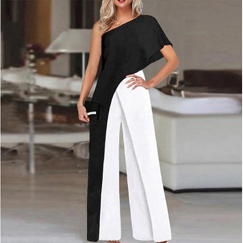 

Women's Wide Leg Pants Trousers Jumpsuit Rompers Wide Leg Graphic Color Block Comfort Full Length Casual Weekend Fashion Black / White White Mid Waist Micro-elastic