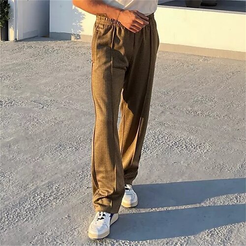 

Men's Trousers Casual Pants Elastic Waist Straight Leg Plaid Comfort Soft Daily Streetwear Loose Brown Micro-elastic / Elasticity