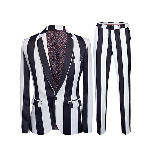 

Black Men's Ugly Suits 2 Piece Striped Tailored Fit Single Breasted One-button 2022