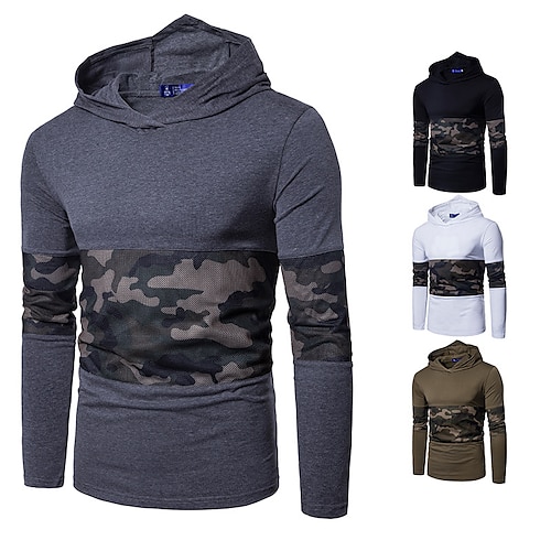 

Men's Camouflage hoodie Outdoor Breathable Sweat wicking Spring Winter Autumn Camo Pullover Polyester Long Sleeve Hunting Camping Training Dark Grey White Black / Combat / Micro-elastic