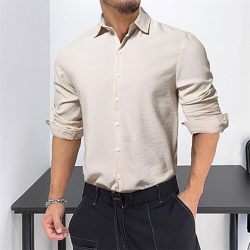 

Men's Dress Shirt Striped Turndown Khaki Street Daily Long Sleeve Button-Down Clothing Apparel Breathable Comfortable Smart Casual