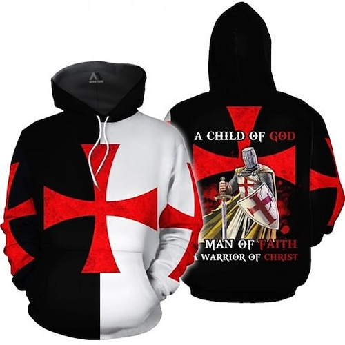 

Men's Unisex Pullover Hoodie Sweatshirt Black Hooded Knights Templar Graphic Prints Print Daily Sports 3D Print Streetwear Designer Casual Spring Fall Clothing Apparel General Hoodies Sweatshirts