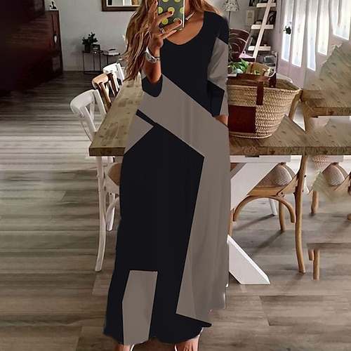 

Women's Casual Dress Shift Dress Long Dress Maxi Dress Black Long Sleeve Color Block Patchwork Winter Fall Winter Dress Weekend Fall Dress 2022 XS S M L XL XXL 3XL 4XL 5XL 6XL