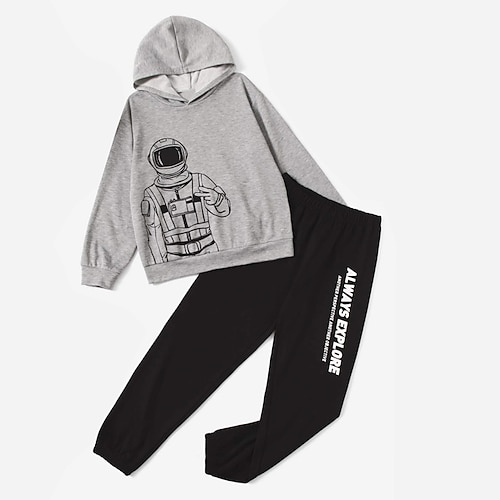 

Kids Boys Hoodie Pants HoodieSet Clothing Set 2 Pieces Long Sleeve Gray Letter Astronaut Print Outdoor Street Vacation Sports Fashion Cool Daily 3-12 Years