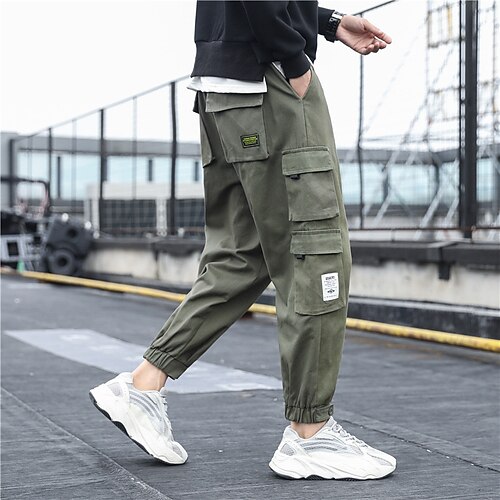 

Men's Cargo Pants Work Pants Casual Pants Drawstring Elastic Waist Multi Pocket Solid Color Comfort Breathable Casual Daily Streetwear Cotton Blend Sports Fashion ArmyGreen Black Micro-elastic