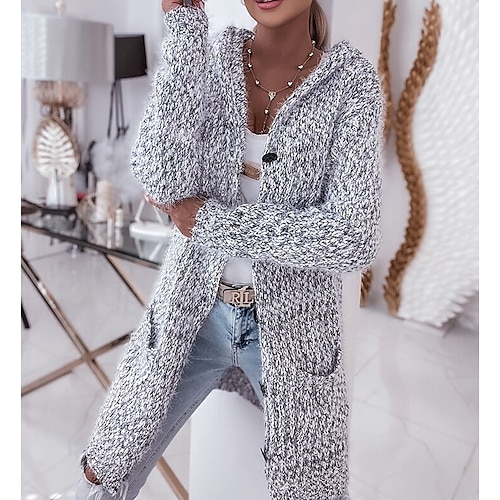 

Women's Cardigan Sweater Jumper Crochet Knit Tunic Knitted Solid Color Open Front Casual Daily Holiday Winter Fall Gray S M L / Long Sleeve / Regular Fit