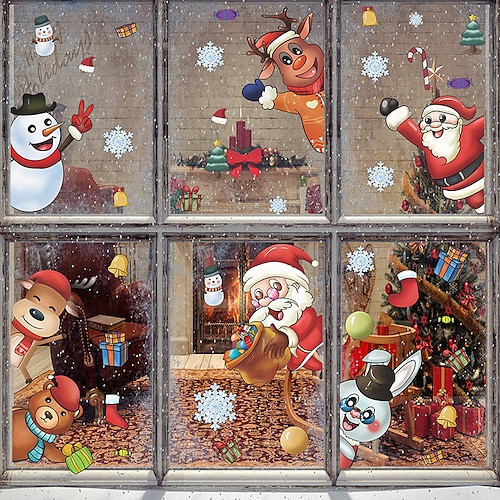 

Cartoon Santa Cartoon Christmas Elk Snowman Window Film Home Bedroom Bathroom Glass Window Film Stickers Self Adhesive Sticker Wall Stickers for Bedroom Living Room