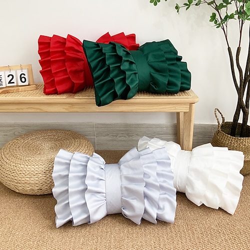 

Christmas Satin Pillow Cover Bow Tie Holiday Solid Colored Boho Traditional Classic for Bedroom Livingroom Sofa Couch Chair Superior Quality