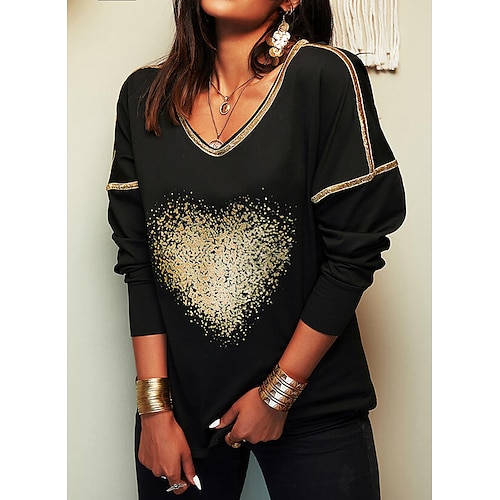 

Women's Sweatshirt Pullover V Neck Heart Print Daily Sports Hot Stamping Active Streetwear Hoodies Sweatshirts Black