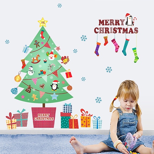 

Christmas tree decoration colorful Ball Bell Snowman Christmas Stocking Christmas Box snowflake decoration wall sticker