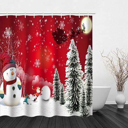 

Christmas Shower Curtain Christmas Snowman Christmas Ball Print Shower Curtain With Hook Modern Polyester Machined Waterproof Bathroom