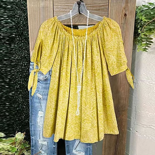 

Women's Plus Size Tops Blouse Shirt Graphic Line Print Short Sleeve Round Neck Casual Daily Vacation Polyester Fall Winter Green Blue
