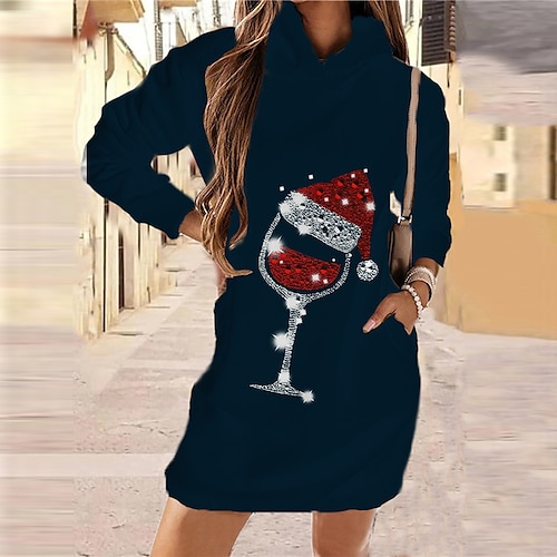 

Sweat à capuche de noël pour femme robe droite mini robe courte vert noir à manches longues bonhomme de neige chapeau impression de poche automne hiver à capuche vacances décontracté 2022 s m l xl