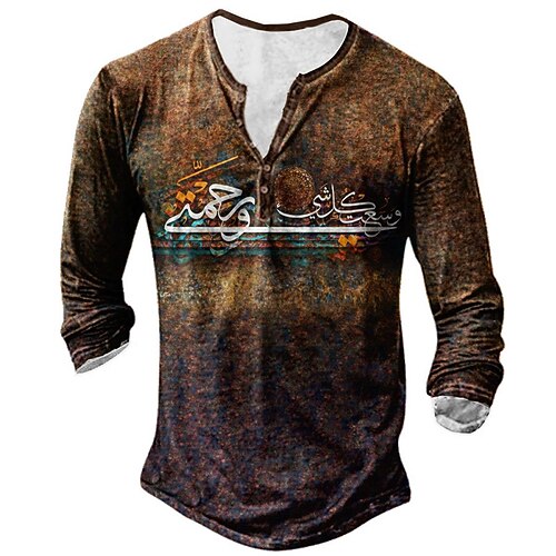 

Men's T shirt Tee Henley Shirt Tee Graphic Henley Coffee 3D Print Plus Size Outdoor Daily Long Sleeve Button-Down Print Clothing Apparel Basic Designer Classic Comfortable / Sports